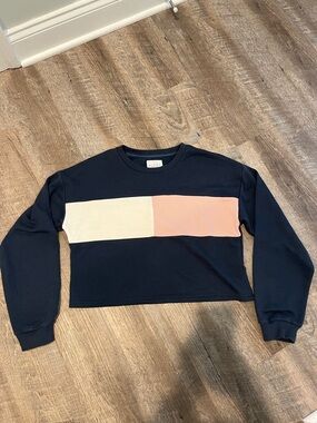 Colorblock Cropped Long Sleeve Tee - Navy with Cream & Blush